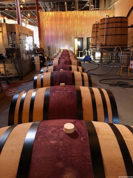Early afternoon the day after. Kiley & team fills barrels from his wine making days