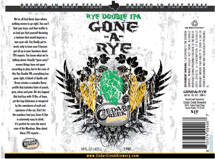 Cedar Creek Gone-A-Rye Rye Double IPA