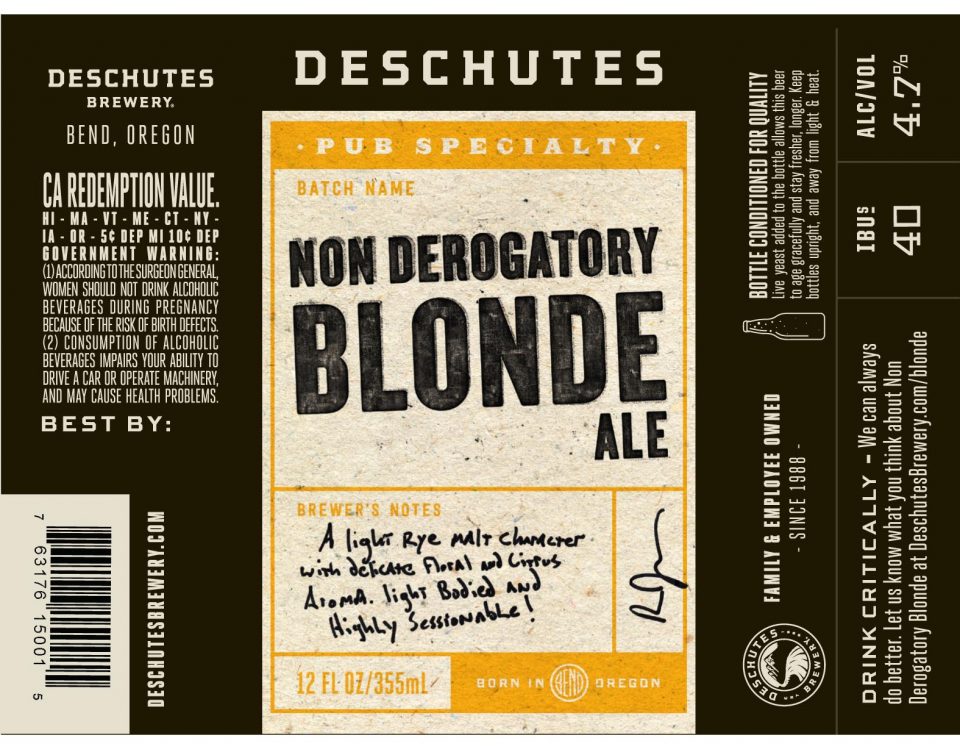 Deschutes Non Derogatory Blonde Ale